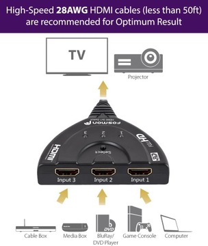 3X HDMI Splitter 1080p переключатель