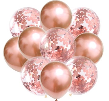 Balony Konfetti Rose Gold Różowe Złoto Urodziny