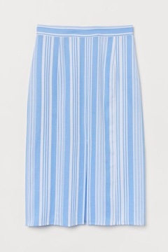 H&M spódnica ołówkowa lniana len midi rozcięcie paski błękitna wzór print L