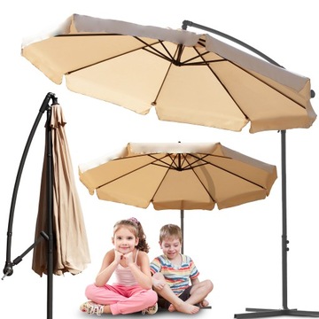 PARASOL OGRODOWY SKŁADANY DUŻY Z WYSIĘGNIKIEM FALBANĄ 350 CM POKROWIEC