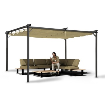 Pergola tarasowa altana ogrodowa 4x4m beż metalowa zadaszenie tarasu Irda