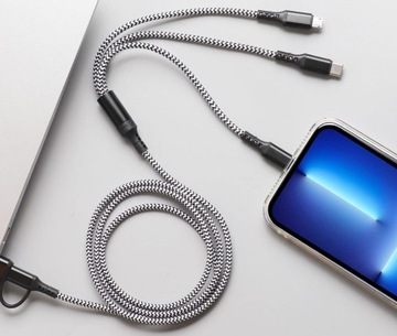 БЫСТРЫЙ USB-КАБЕЛЬ 5 В 1, 3 А USB/USB-C-LIGHTING/USB-C/MICROUSB 1,2 М ПРОЧНАЯ ОПЛЕТКА