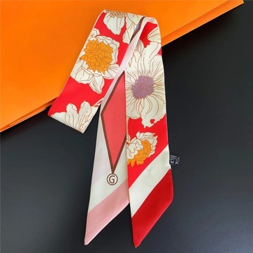 Fashion Luxury Scarf Chain Flower Print 90cm Long Small Woman Decoracion H
