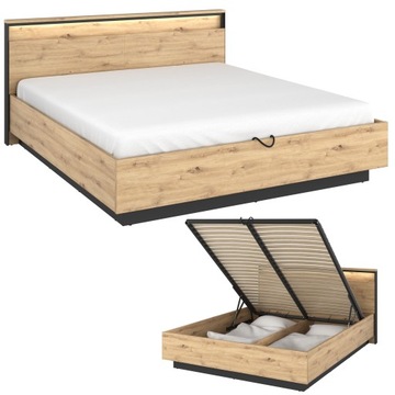 Łóżko 160x200 loft z pojemnikiem i stelażem oświetelnie LED QS-02