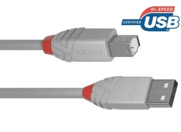 Lindy 36683 USB 2.0 A -B Серый кабель - 2M