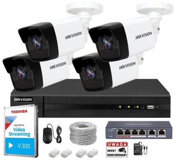 ZESTAW MONITORINGU 4 Kamery 4Mpx PoE Hikvision IP