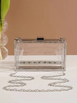 Kopertówka przezroczysta srebrna kuferek z z kryształkami z cyrkoniami