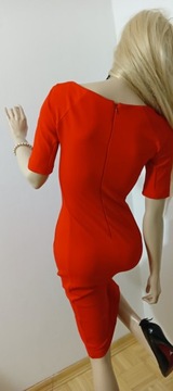 ZARA koralowa ołówkowa sukienka midi za kolano retro vintage pin up XS