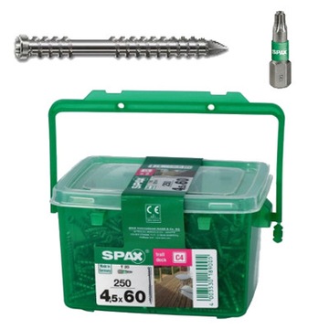 SPAX Wkręty tarasowe C4 4,5x 60mm srebrny 250 +Bit