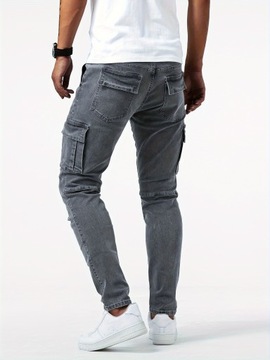 Dżinsy Slim Fit z wieloma kieszeniami, męskie spodnie jeansowe w stylu