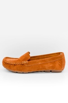 Mokasyny SKÓRZANE camel zamszowe - 38