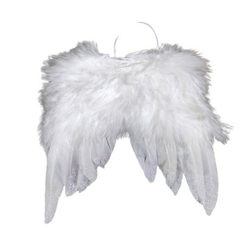 Skrzydła anioła białe brokat zawieszka 14cm anioł