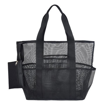 Mesh Tote Bag Torebka Beach Picnic Storage Czarna