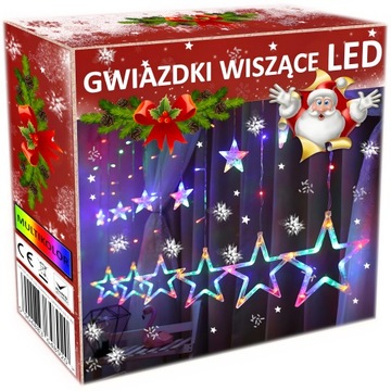 GWIAZDKI LED WISZĄCE GIRLANDA LAMPKI OZDOBNE NA OKNO ŚCIANĘ KURTYNA LED