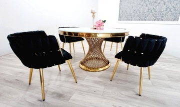 Jadalnia glamour stół 130cm +krzesła glami czarne
