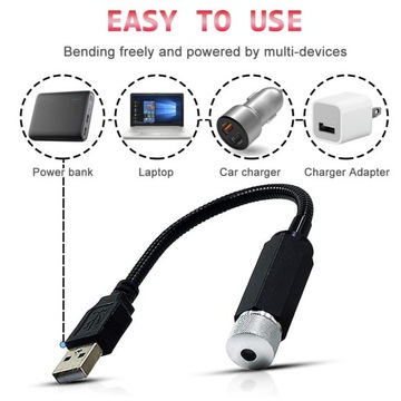 PROJEKTOR LED DO SAMOCHODU USB EFEKT GWIAZD