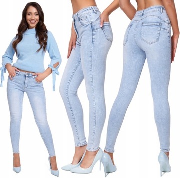 Spodnie jeans PUSH UP wysoki stan JASNE M.Sara MODELUJĄCE ROZMIARY