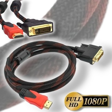 KABEL ADAPTER PRZEJŚCIÓWKA DVI HDMI 1,5M FULL HD 1080P FHD