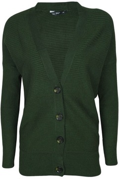 F&F Kobiecy Prążkowany C. Zielony Sweter Kardigan V-Neck Oversize XS 34