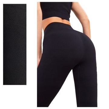 Legginsy PRĄŻKOWANE modelujące WYSOKI STAN wyszczuplające DŁUGIE prążek S/M