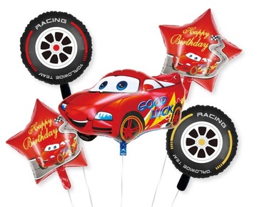 ZESTAW 5 BALONÓW BALON FOLIOWY NA URODZINY CARS AUTO AUTA ZYGZAK