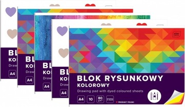 BLOK RYSUNKOWY KOLOROWY A4 10 KARTEK 80g INTERDRUK x5