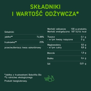 Органический десерт Яблоки с клубникой Bobovita 125 г после 5 месяцев