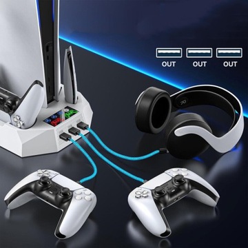 ВЕРТИКАЛЬНАЯ СТАНЦИЯ ОХЛАЖДЕНИЯ И ЗАРЯДКИ ДЛЯ КОНСОЛИ PS5, МНОГОФУНКЦИОНАЛЬНАЯ, СО СВЕТОДИОДОМ