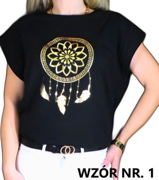 БЛУЗКА ФУТБОЛКА С МОДНЫМ ПРИНТОМ ЗОЛОТОЙ Ловец СНОВ ПЕРО ЛИСТ 2XL 44