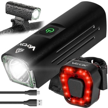 ZESTAW OŚWIETELNIE ROWEROWE LAMPKI PRZEDNIA I TYLNA LED USB-C IPX PRO VAYOX