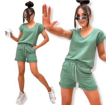 KOMPLET DRESOWY BAWEŁNIANY LETNI KOSZULKA T-SHIRT SZORTY KHAKI PREMIUM L
