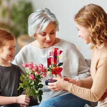 WIECZNA RÓŻA W SZKLE LED PUDEŁKO PREZENT NA DZIEŃ KOBIET WALENTYNKI