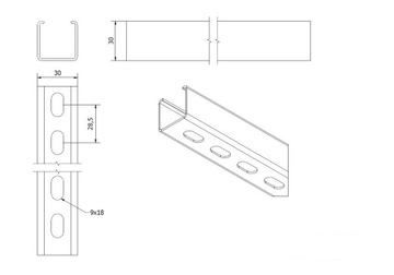 Перфорированная консоль кронштейна Szyna T 30x30x150 мм