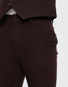 LUX bordowe obcisłe spodnie garniturowe we wzór w jodełkę 30/32
