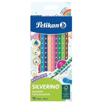 Kredki Pelikan trójkątne Silverino 12 szt. cienkie