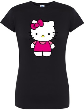 T-SHIRT DAMSKI Z NADRUKIEM PREZENT HELLO KITTY KOSZULKA CZARNA R-3XL A481