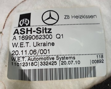 HMOTA OTEPLOVACÍ SEDADLA PRAVÁ MERCEDES W169 A1699062300