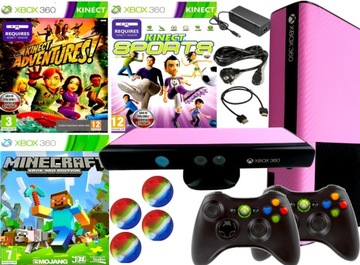 RÓŻOWA KONSOLA XBOX 360 SLIM PADY KINECT MINECRAFT DLA DZIECI MEGA ZESTAW