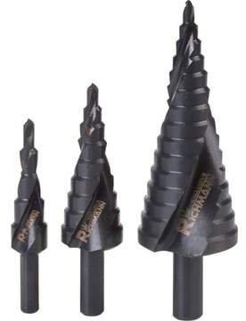 WIERTŁA STOPNIOWE SPIRALNE DO METALU 4-32 mm 3 szt