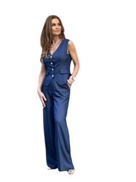 La Viva KAMIZELKA niebieska NA GUZIKi ELEGANCKA KLASYCZNA TALIOWANA 40/L