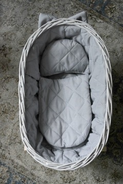 Kołyska wiklinowa dla lalek kolor SZARY z wikliny