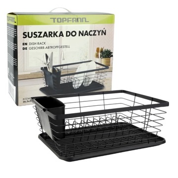 SUSZARKA DUŻA STOJĄCA OCIEKACZ NA TALERZE SZTUĆCE CZARNA TOPFANN