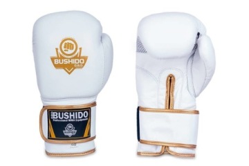 КОЖАНЫЕ БОКСЕРСКИЕ ПЕРЧАТКИ — БУШИДО — БЕЛЫЕ, 8 УНЦИЙ