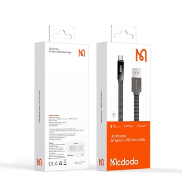 КАБЕЛЬ MCDODO USB-C ДЛЯ БЫСТРОЙ ЗАРЯДКИ ДЛЯ SAMSUNG XIAOMI TYPE C 6A 100W 1M LED