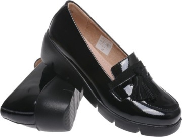 PÓŁBUTY DAMSKIE NA PLATFORMIE SKÓRA czarny lak 40