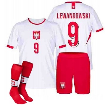 Strój Piłkarski LEWANDOWSKI POLSKA koszulka spodenki getry r. L EURO 2024