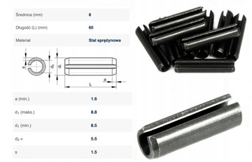 Пружинный штифт DIN 1481 CZ 8,0х60мм 100шт.