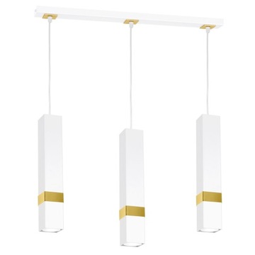 LAMPA SUFITOWA WISZĄCA ŻYRANDOL 3X LED TUBA NOWOCZESNA SOPEL BIAŁA/ZŁOTA