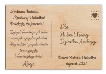 MAGNES Drewniana pocztówka z życzeniami prezent na Dzień Babci i Dziadka