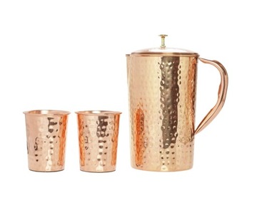 Zestaw miedziany młoteczkowany dzbanek 1500 ml + 2 kubki 250 ml Orient